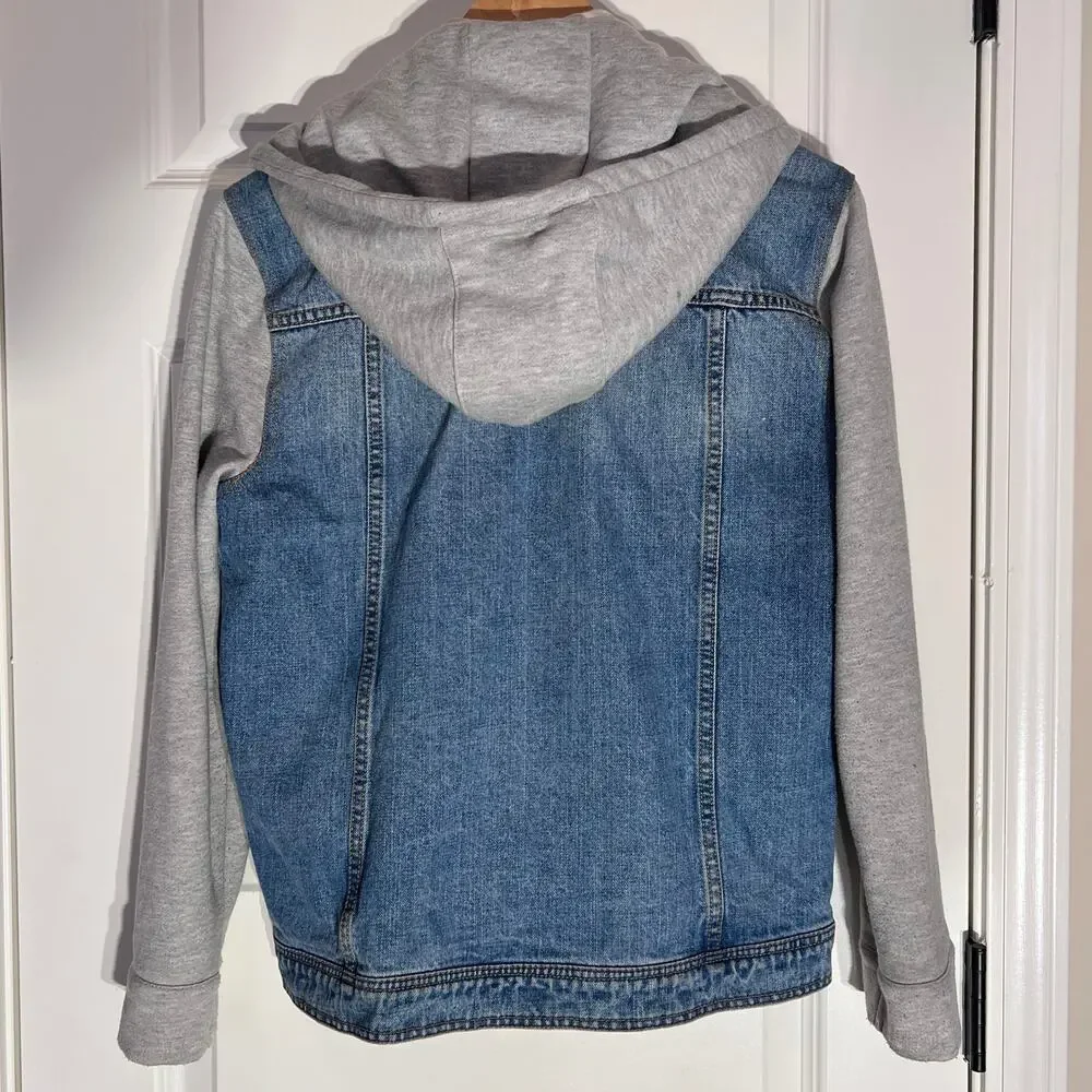 Refuge Denim Jacket with Sweatshirt Sleeves and Hood, Women's Size S